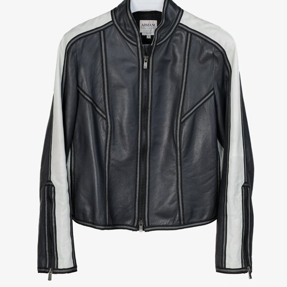 Armani Collezioni 2004 Vintage Colour Block Zip Leather Jacket
